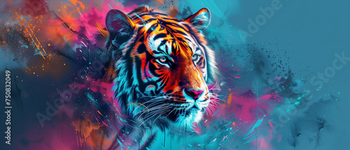 Tiger in a Whirl of Abstract Colors photo