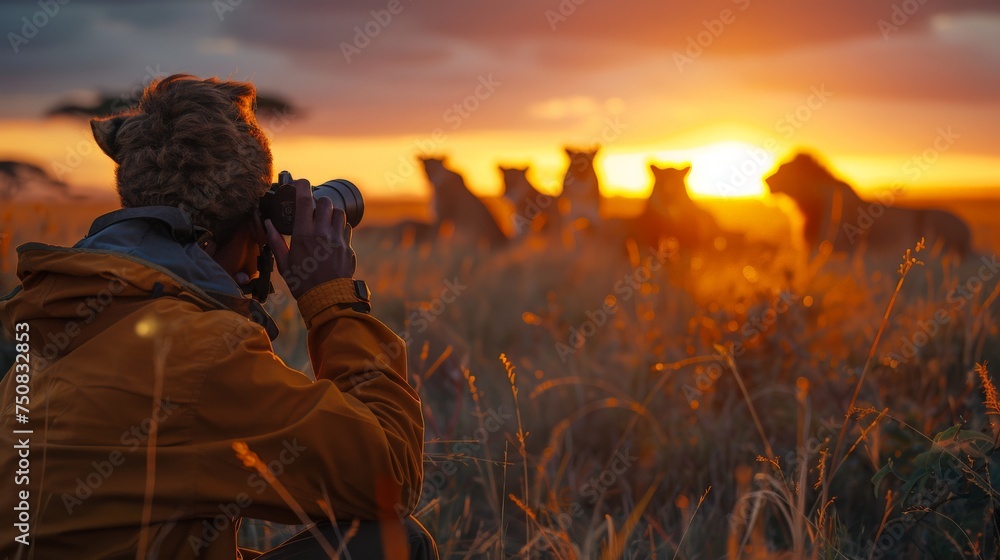 Man Taking Picture of Herd of Cows