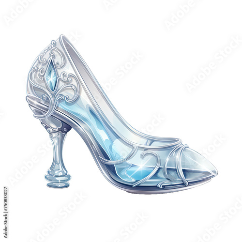 Watercolor glass slipper isolated on transparent background