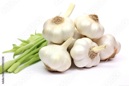 Close-up Bunch of Garlics isolated on transparent or white background сreated with Generative Ai