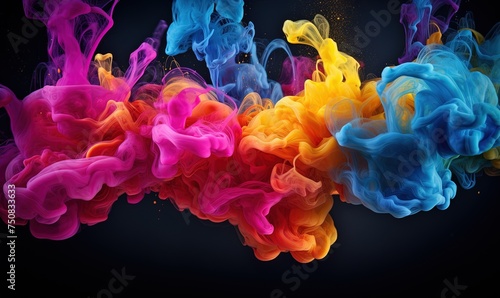 A vivid paint splash swirling, mix of colors as two chemicals reaction