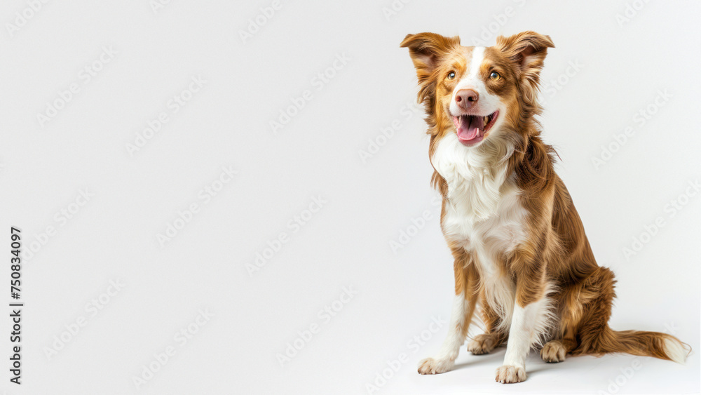 A joyful Border Collie sits against a white background, giving a toothy grin and exuding happiness and playfulness A joyful Border Collie sits against a white background, giving a toothy grin and exuding happiness and playfulness