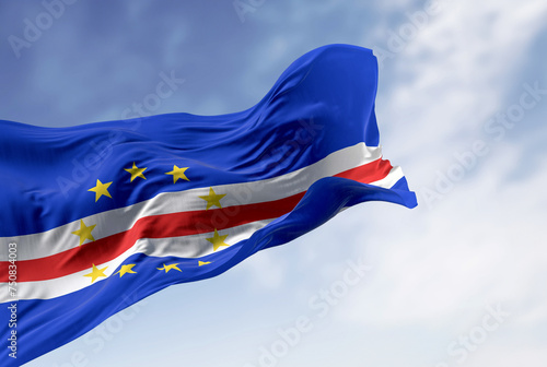 Close-up of the national flag of Cape Verde waving in the wind photo