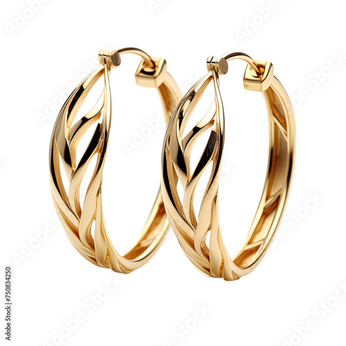 Elegant gold hoop earrings isolated on transparent background