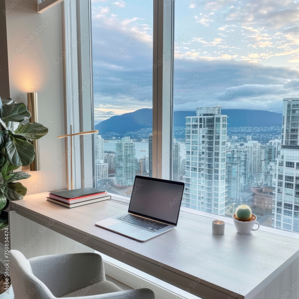 Cozy work nook with a stunning mountain and city view. Home office with natural light and an inspiring landscape. Serene workspace overlooking a picturesque urban scene. Cozy work nook with a stunning mountain and city view. Home office with natural light and an inspiring landscape. Serene workspace overlooking a picturesque urban scene.