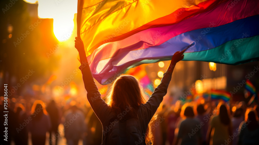 Joy of Pride: Community with Colorful Flag - obrazy, fototapety, plakaty 