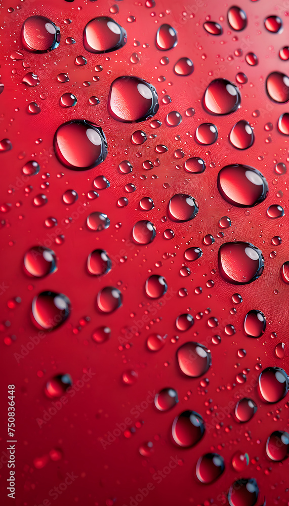 Water Droplets on Red Background