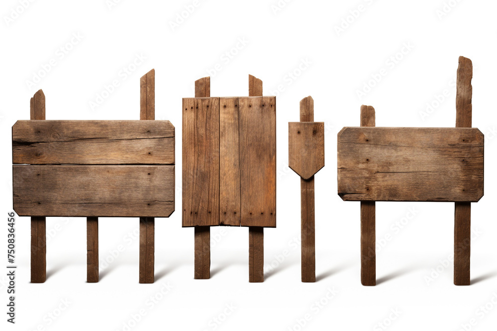 Fototapeta premium Blank empty wooden rustic signage sign board signpost post wood on white background сreated with Generative Ai