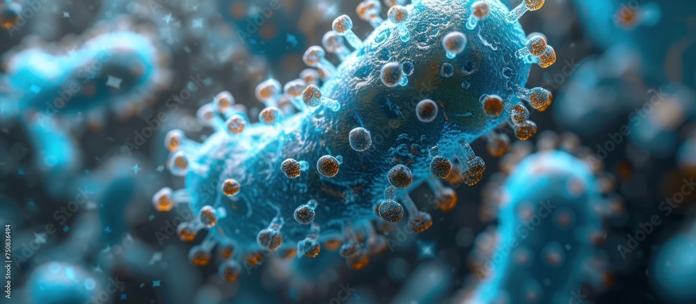 3d microscopic blue bacteria - obrazy, fototapety, plakaty 
