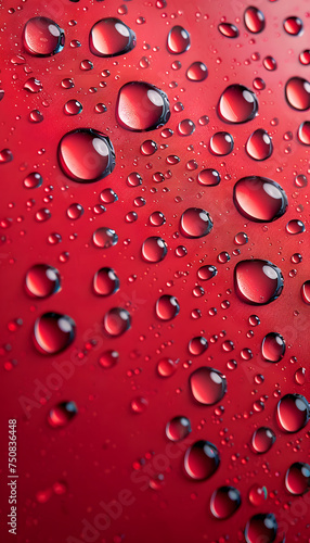 Water Droplets on Red Background