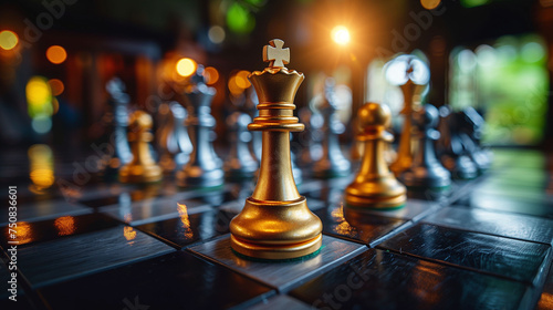 Golden king chess piece win the silver king chess ,success concept,Genertive AI