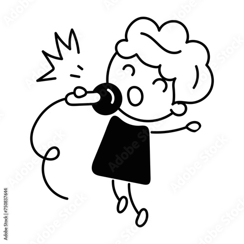 Modern doodle icon of girl singing 