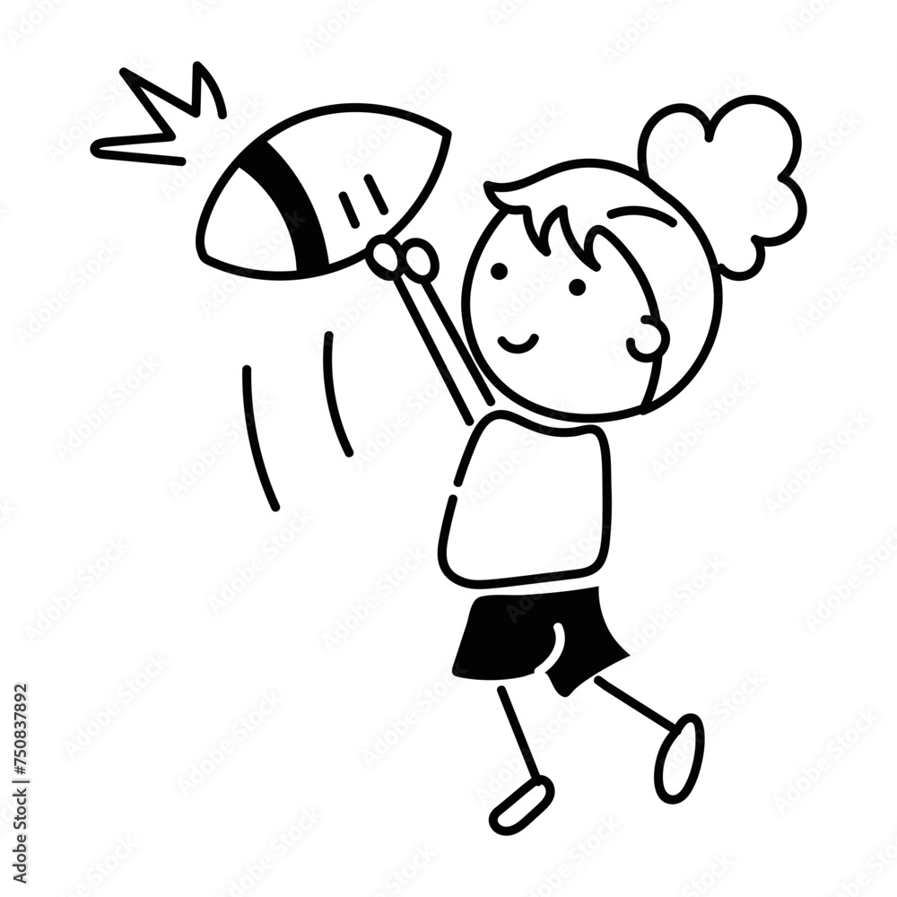 A doodle style icon of girl playing rugby A doodle style icon of girl playing rugby