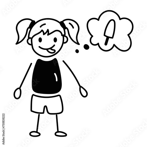 Ready to use doodle icon of kid thinking food 
