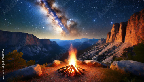 Sunset over the mountains Firepit and Milkyway