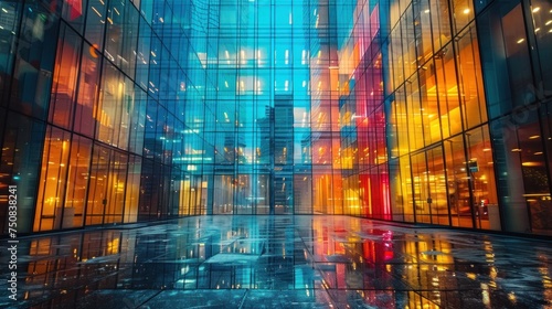 City Reflection in Glass Building
