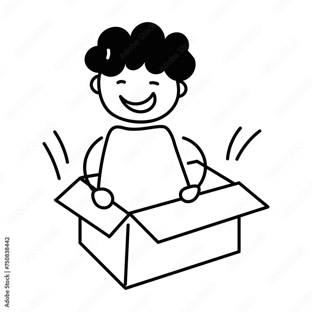 A doodle icon of a kid hiding box 
