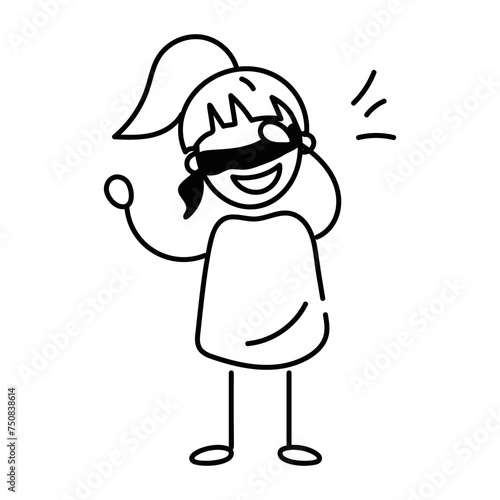Trendy doodle icon of girl playing hide seek 