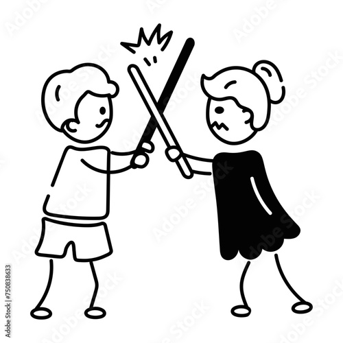 Premium doodle icon of quarrelling kids 