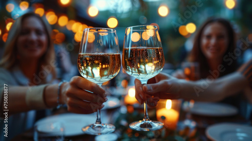 Two People Toasting With Wine Glasses on a Table