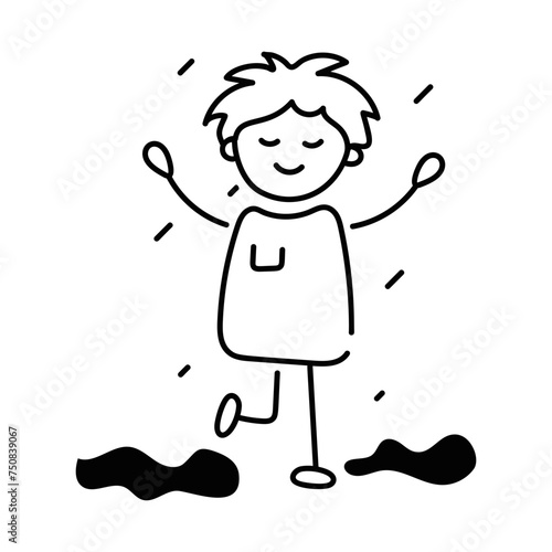 Modern doodle icon depicting rain dancing 
