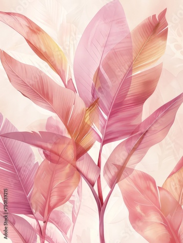 A detailed view of pink leaves against a clean white background  showcasing the intricate textures and shades of pink in the foliage.