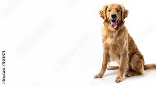 Cheerful Golden Retriever sitting with its face obscured by a blurred square, invoking a playful and lighthearted feel