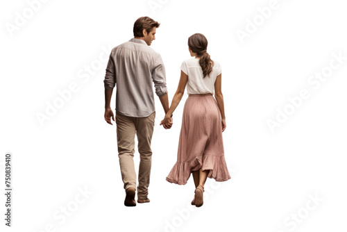 Couple walking hand in hand conveys love and romance. Isolated on a transparent background. photo