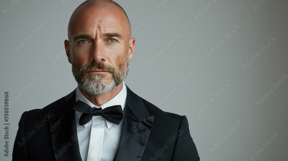 Bald Man in Tuxedo and Bow Tie