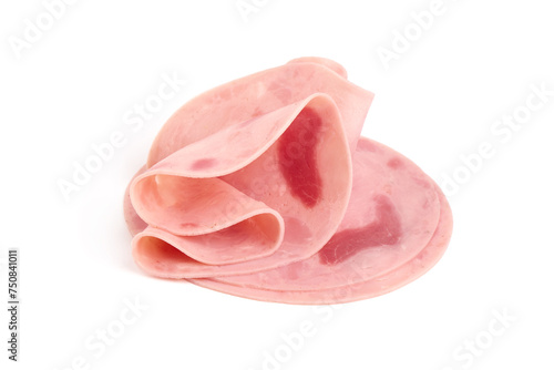 Turkey Boiled Ham, close-up, isolated on a white background