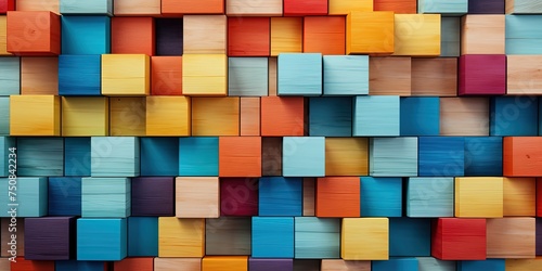 Colorful wooden blocks aligned. Wide format.