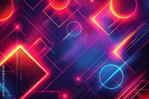 a vibrant neon geometrical background, featuring bold shapes and intense colors