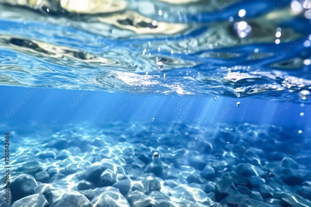 Explore the mesmerizing depths of the oceans blue abyss, illuminated by sunlight, creating a captivating backdrop for diving and scuba adventures. Explore the mesmerizing depths of the oceans blue abyss, illuminated by sunlight, creating a captivating backdrop for diving and scuba adventures.