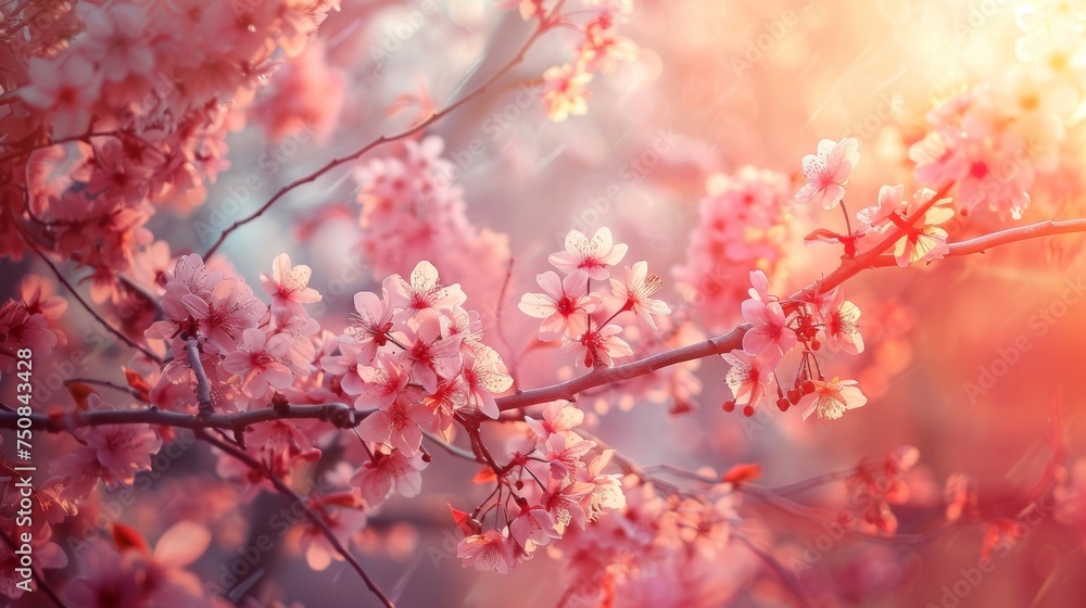 Pink cherry blossom. Abstract spring background.