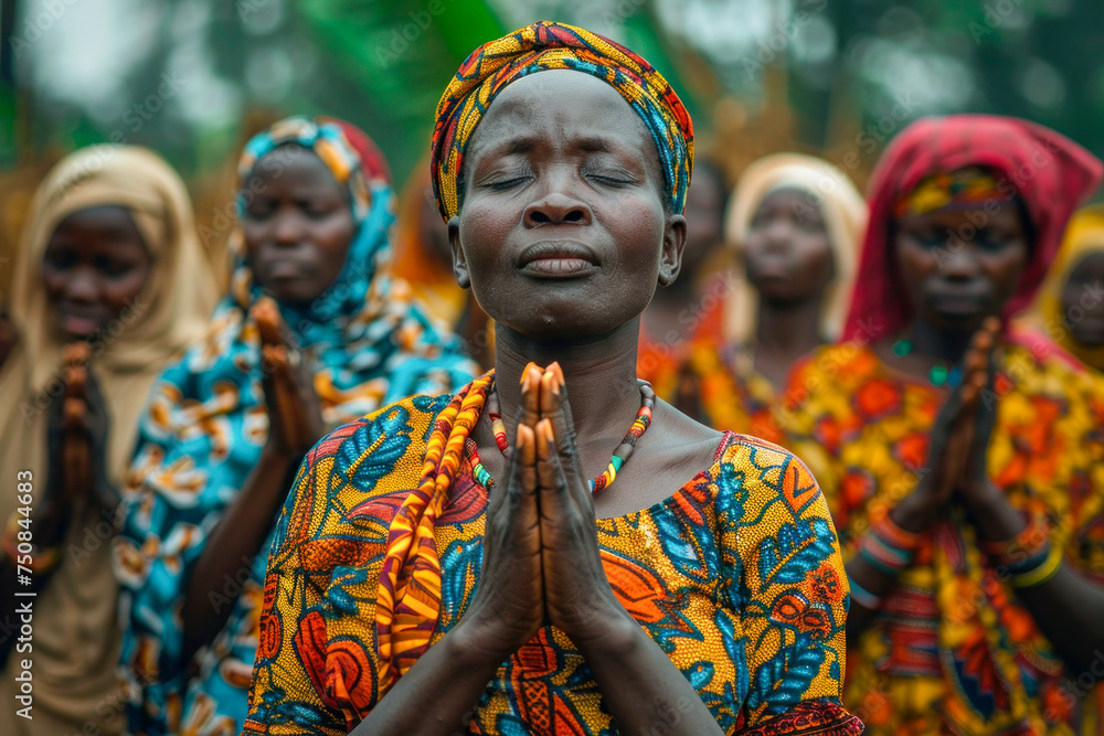 Spiritual Devotion: Woman in Prayer Among Her Community