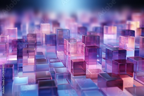 abstract geometric background with 3D squares in purple tones.