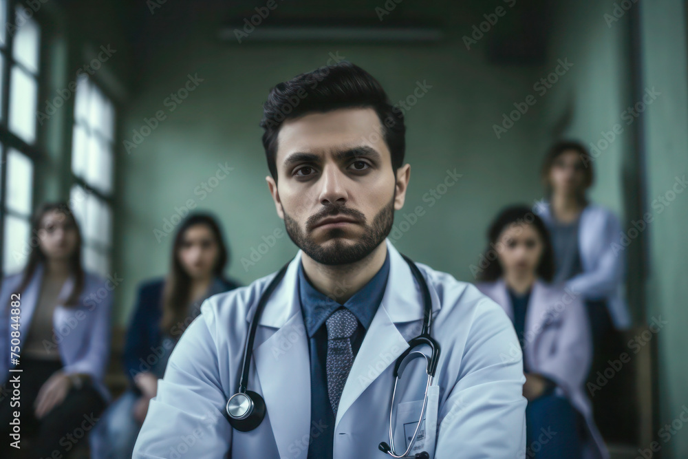 Confident Medical Instructor with Students in Background Confident Medical Instructor with Students in Background