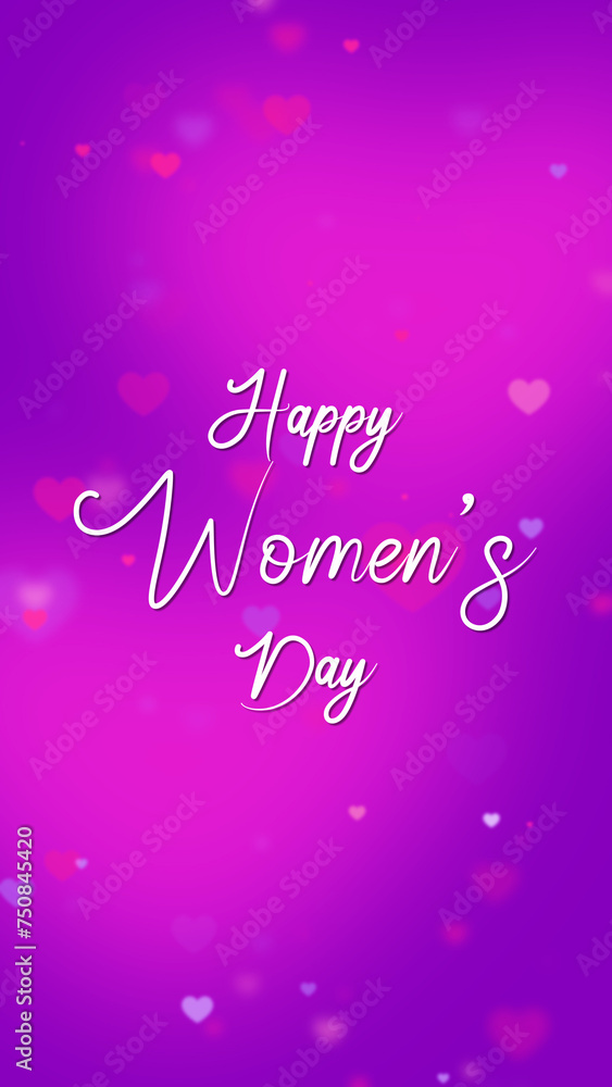 vertical happy international women's day 8th March wallpaper, text calligraphy and hearts social media design element