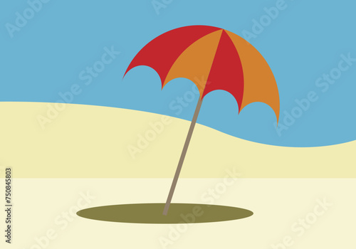 Paisaje de playa en verano con sombrilla. 