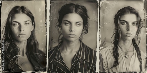 girl of the 19th century Vintage triptych fashion Generative AI Generative AI photo