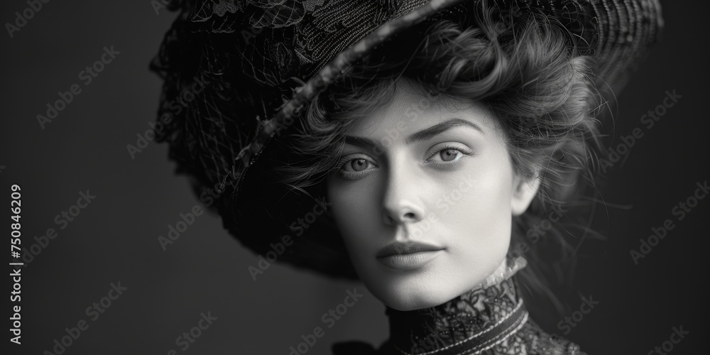 woman in dress 19th century stylization vintage photo Generative AI