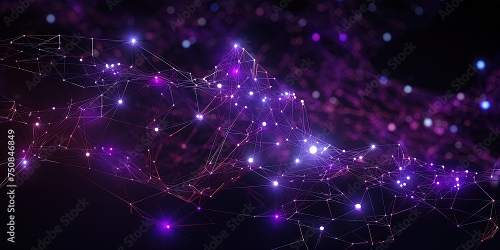 Purple hues enhance the glowing nodes of this intricate digital network with bright links Purple hues enhance the glowing nodes of this intricate digital network with bright links