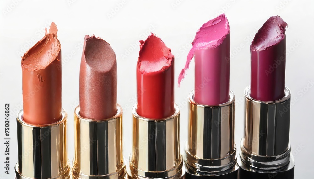 Generated image of different lipsticks smudges on white background Generated image of different lipsticks smudges on white background