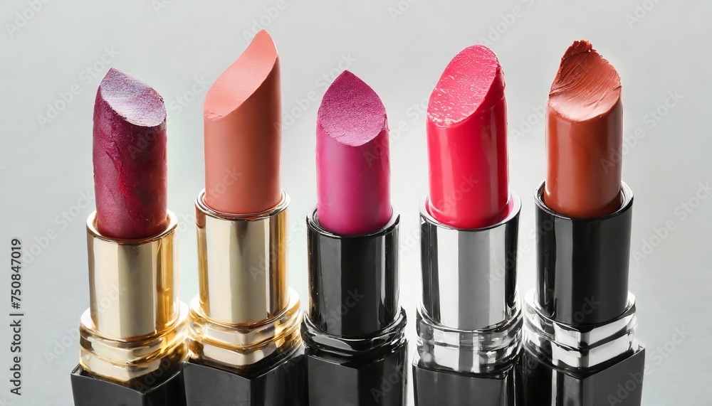 Generated image of different lipsticks smudges on white background Generated image of different lipsticks smudges on white background
