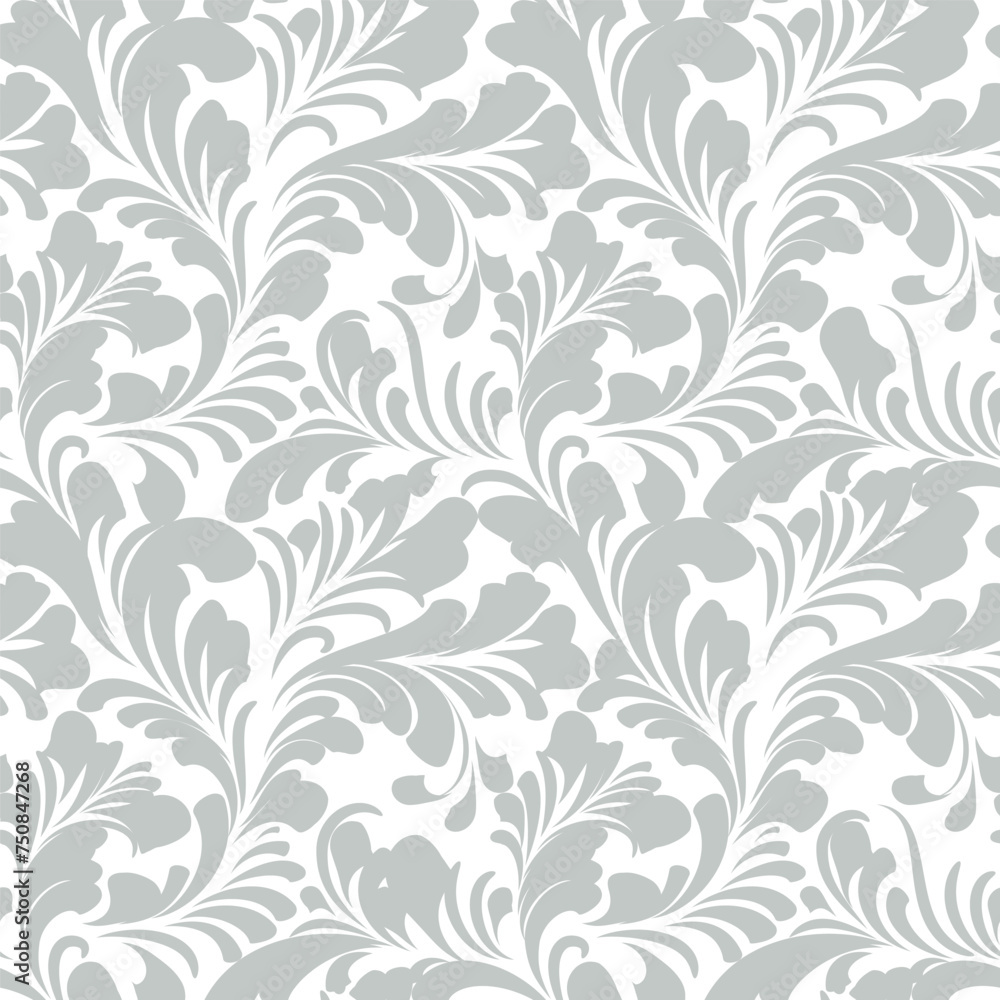 Floral seamless pattern with leaves. Abstract swirl line leaf ornamental flourish texture Floral seamless pattern with leaves. Abstract swirl line leaf ornamental flourish texture