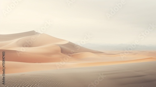 Minimal and cinematic a wide shot captures the serene beauty of desert dunes