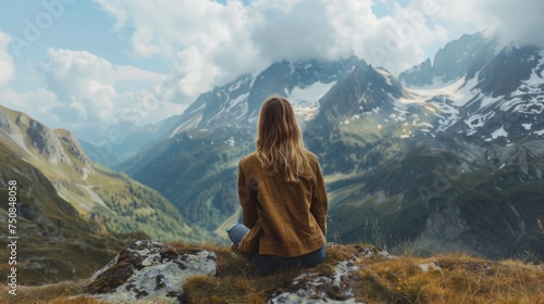 Woman spending time together in mountains, back view