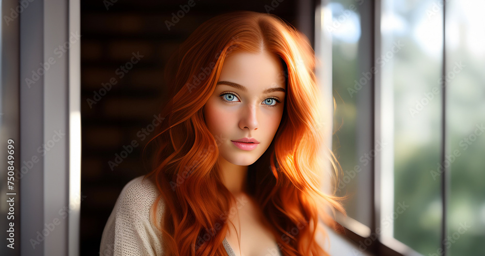 Beautiful ginger girl, closeup face. Beautiful brunette woman, portrait closeup. Face of young woman with blue eyes and red hair. Beauty face. Model girl with curly hairstyle. Woman face close up. Beautiful ginger girl, closeup face. Beautiful brunette woman, portrait closeup. Face of young woman with blue eyes and red hair. Beauty face. Model girl with curly hairstyle. Woman face close up.