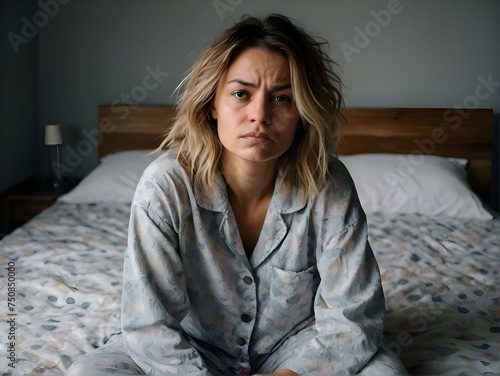 Portrait of a woman who just woke up; sleepy and tired photo