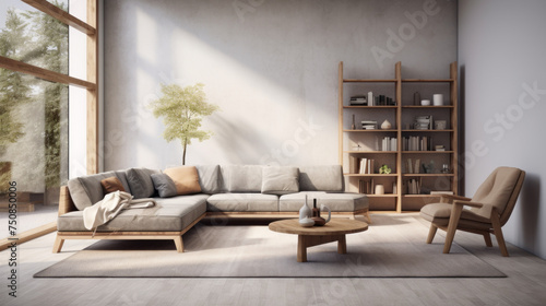 A modern living room with sustainable furniture and a touch of rustic charm © Textures & Patterns